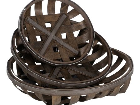 Basket set Brown Wood 51 x 51 x 9 cm (3 Units) For Discount