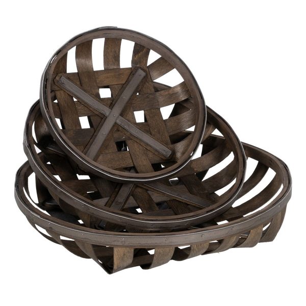 Basket set Brown Wood 51 x 51 x 9 cm (3 Units) For Discount