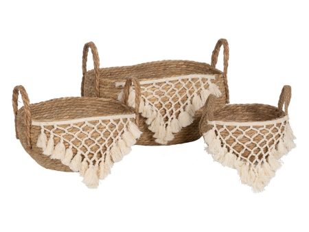 Set of Baskets White Natural Natural Fibre 25 x 25 x 19 cm (3 Pieces) Supply