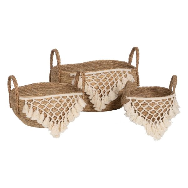 Set of Baskets White Natural Natural Fibre 25 x 25 x 19 cm (3 Pieces) Supply