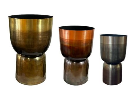 Set of Planters Home ESPRIT Grey Copper Golden Metal 40 x 40 x 62 cm Supply