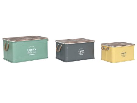 Set of Chests Home ESPRIT Yellow Green Grey Dark brown Metal Vintage 60 x 38 x 32,5 cm Online Hot Sale