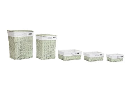 Basket set DKD Home Decor Green wicker 44 x 34 x 56 cm 5 Pieces Hot on Sale