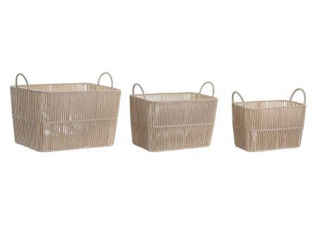 Basket set DKD Home Decor Beige Metal 39 x 29 x 31 cm 3 Pieces Hot on Sale