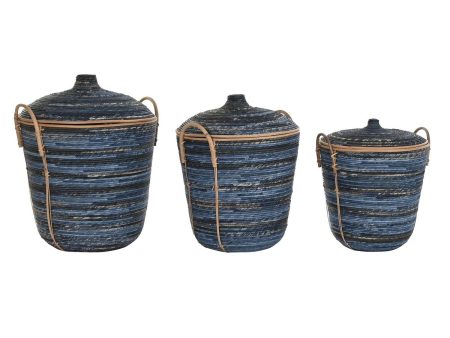 Basket set DKD Home Decor Blue Black Boho 51 x 51 x 65 cm 3 Pieces For Cheap