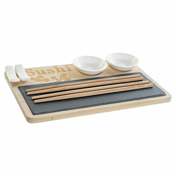 Sushi Set DKD Home Decor PC-186227 White Black Natural Bamboo Board Modern Oriental 28,5 x 18,5 x 2,6 cm (9 Pieces) (28,5 x 18,5 Discount