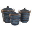 Basket set DKD Home Decor Blue Black Boho 51 x 51 x 65 cm 3 Pieces For Cheap