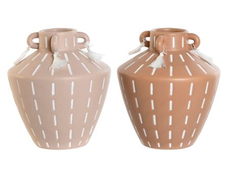 Vase Home ESPRIT Brown Light brown Ceramic Colonial Fringe 15,5 x 15,5 x 17,1 cm (2 Units) on Sale