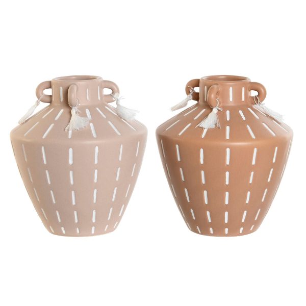 Vase Home ESPRIT Brown Light brown Ceramic Colonial Fringe 15,5 x 15,5 x 17,1 cm (2 Units) on Sale