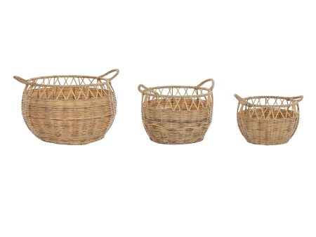 Basket set DKD Home Decor Natural Metal Polyethylene 38 x 38 x 34 cm 38 x 38 x 27 cm 3 Pieces Online