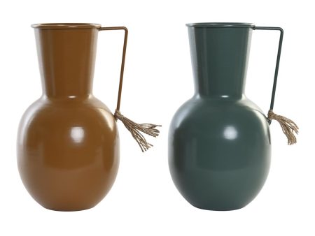 Vase DKD Home Decor 14.5 x 13 x 24 cm Metal Orange Green Mustard (2 Units) For Cheap