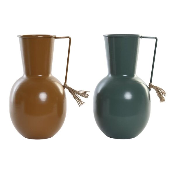 Vase DKD Home Decor 14.5 x 13 x 24 cm Metal Orange Green Mustard (2 Units) For Cheap