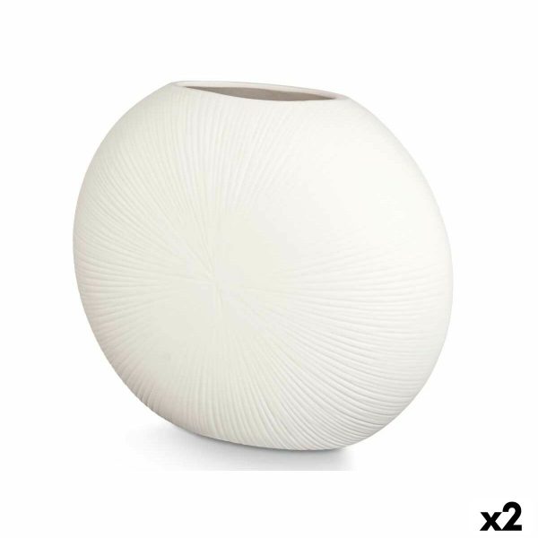 Vase Circular White Ceramic 40 x 34,5 x 16 cm (2 Units) For Sale