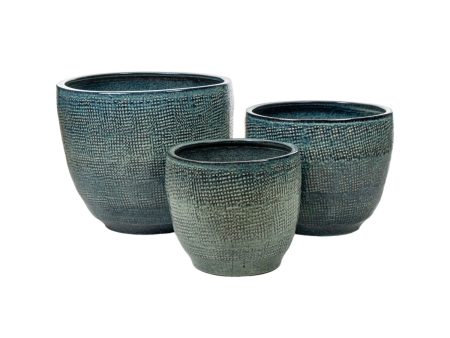 Set of Planters Romimex Blue Porcelain (3 Pieces) Online