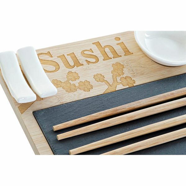 Sushi Set DKD Home Decor PC-186227 White Black Natural Bamboo Board Modern Oriental 28,5 x 18,5 x 2,6 cm (9 Pieces) (28,5 x 18,5 Discount