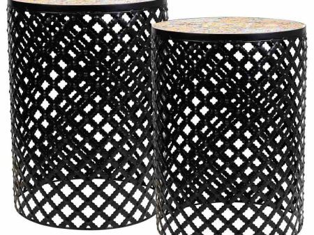 Flower Pot Stand Alexandra House Living Black Iron Tile 38 x 50 x 38 cm 2 Pieces on Sale