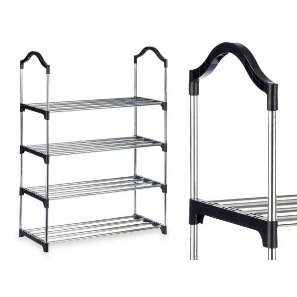 Shoe Rack 4 Shelves 76 x 26 x 58 cm Silver Black Metal (6 Units) Online Sale