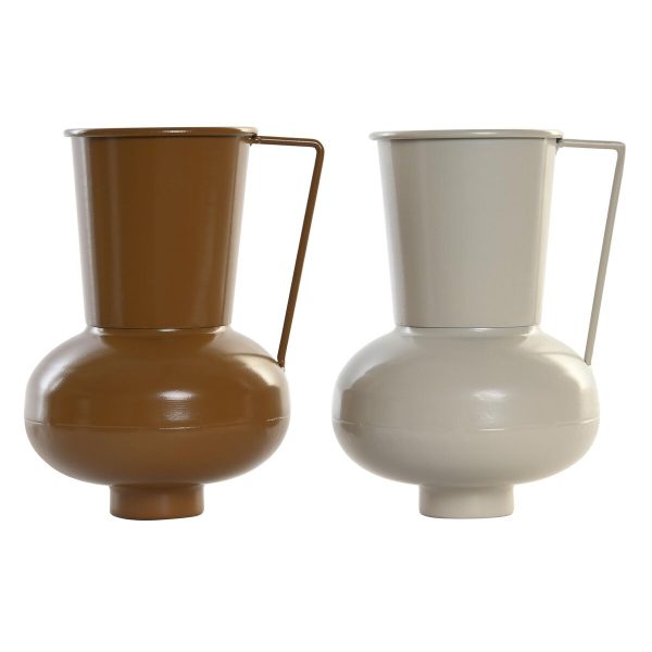 Vase DKD Home Decor 13 x 12.5 x 17 cm Beige Metal Orange Mustard (2 Units) Online