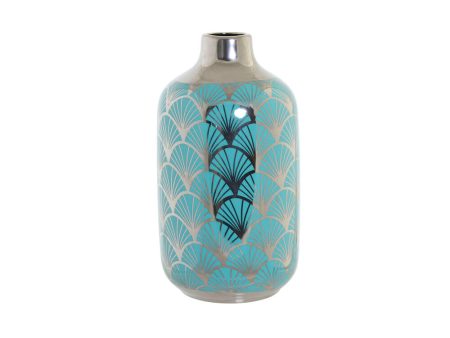 Vase DKD Home Decor 13 x 13 x 26 cm Porcelain Turquoise Oriental Chromed Sale