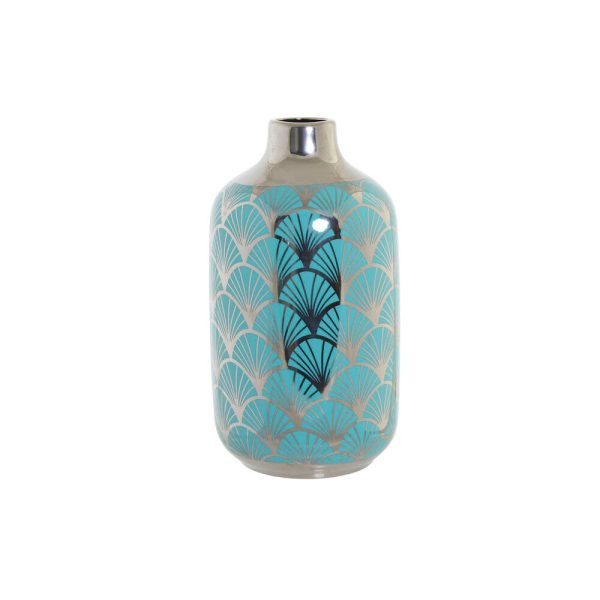 Vase DKD Home Decor 13 x 13 x 26 cm Porcelain Turquoise Oriental Chromed Sale