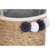 Basket set DKD Home Decor Natural Cotton Pompoms Natural Fibre (40 x 40 x 35 cm) Discount