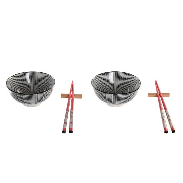 Sushi Set DKD Home Decor 30 x 21 x 7 cm Black Stoneware Oriental (6 Pieces) For Cheap