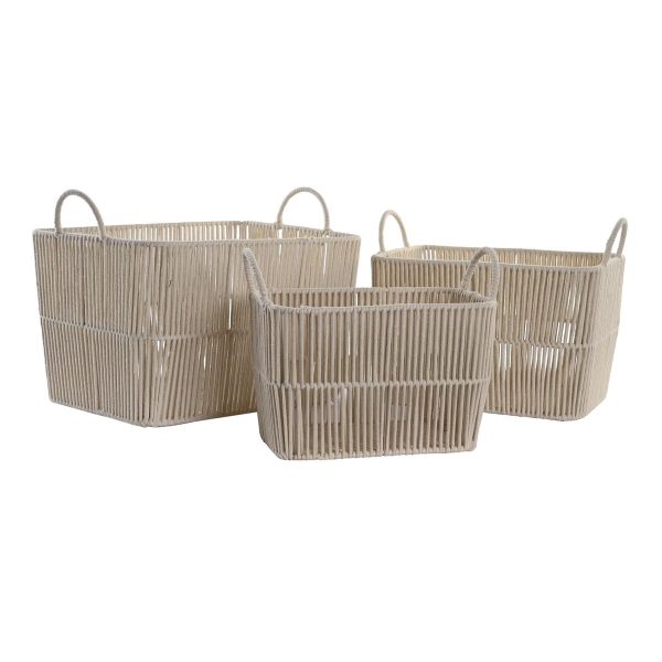 Basket set DKD Home Decor Beige Metal 39 x 29 x 31 cm 3 Pieces Hot on Sale