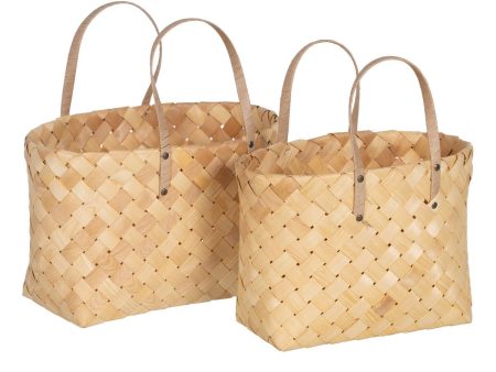 Basket set Natural Wood 50 x 22 x 28 cm (2 Units) For Discount