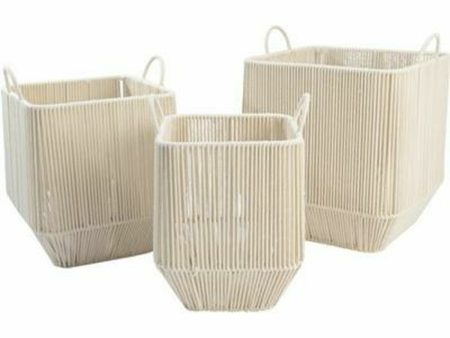 Basket set DKD Home Decor Beige Metal Cotton (3 Pieces) (37 x 37 x 45 cm) Online Hot Sale