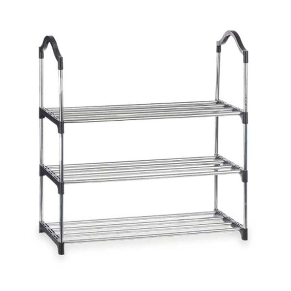 Shoe Rack 3 Shelves Silver 58 x 26 x 58 cm Black Metal (6 Units) Discount