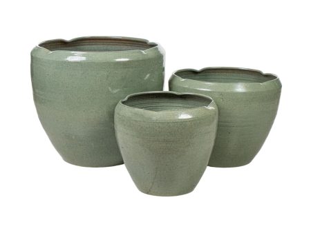 Set of Planters Romimex Green Porcelain (3 Pieces) Hot on Sale