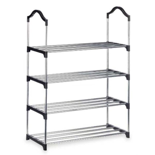 Shoe Rack 4 Shelves 76 x 26 x 58 cm Silver Black Metal (6 Units) Online Sale