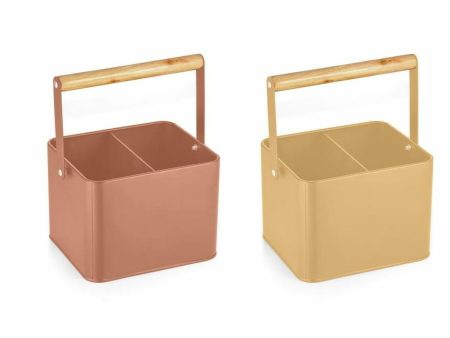 Cutlery Organiser DKD Home Decor 18 x 15,5 x 24 cm Metal Terracotta Yellow Vintage Pinewood (2 Units) on Sale