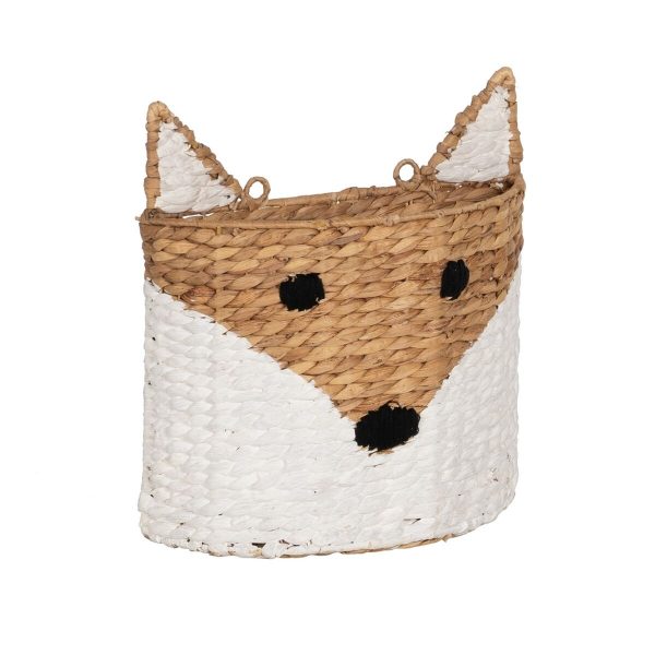 Basket Fox White Black Beige Natural Fibre 30 x 11 x 33 cm Online