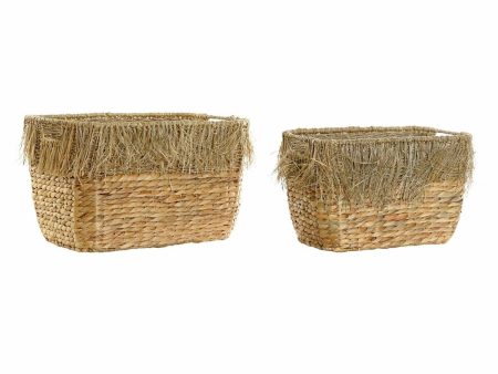 Basket set DKD Home Decor Brown Multicolour Natural Fringe 40 x 30 x 26 cm For Cheap