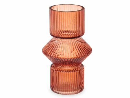 Vase Stripes Orange Crystal 9,5 x 16,5 x 9,5 cm (8 Units) Sale