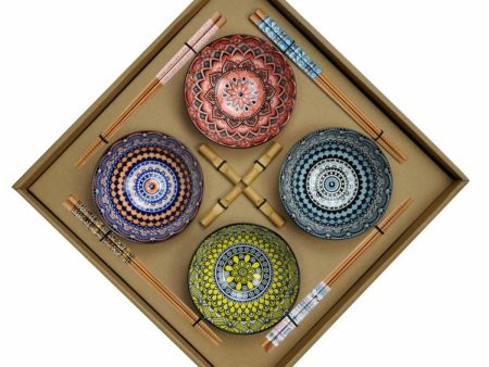 Sushi Set DKD Home Decor Multicolour Bamboo Stoneware Mandala Oriental 34 x 34 x 6,5 cm (12 Pieces) For Cheap