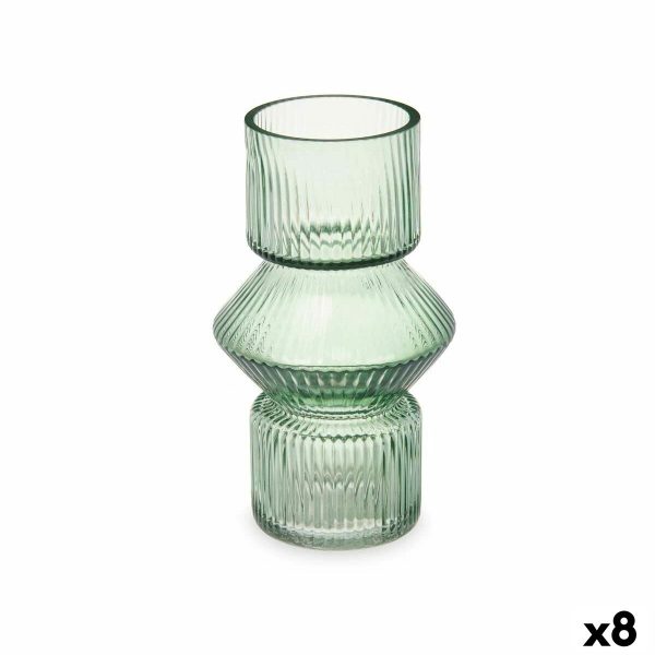 Vase Stripes Green Crystal 9,5 x 16,5 x 9,5 cm (8 Units) Supply