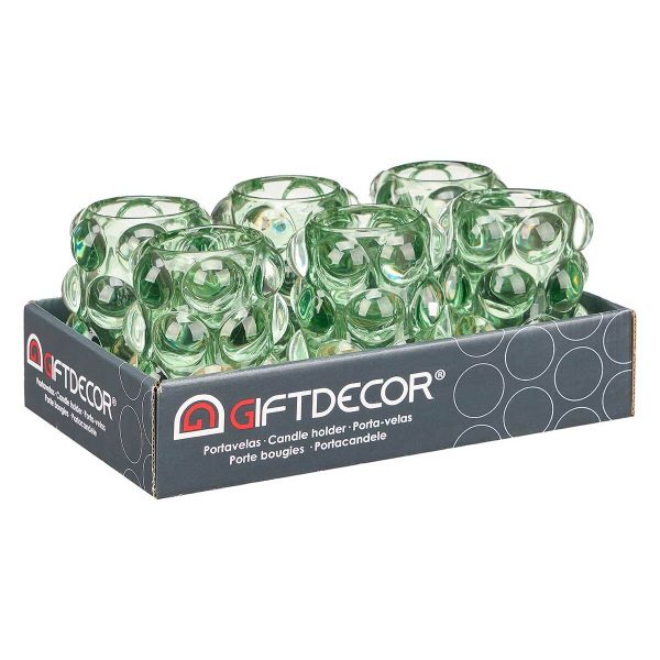 Candleholder Microbeads Green Crystal 8,4 x 12,5 x 8,4 cm (12 Units) For Discount