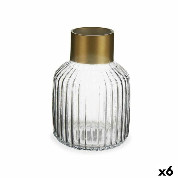 Vase Transparent Golden Glass 14,5 x 22 x 14,5 cm (6 Units) For Sale