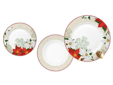 Tableware DKD Home Decor Red Beige Porcelain Flower Christmas 27 x 27 x 2 cm 18 Pieces For Cheap