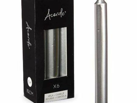 Candle Set Acorde 123-E-AR Silver 2 x 2 x 15 cm (12 Units) For Discount