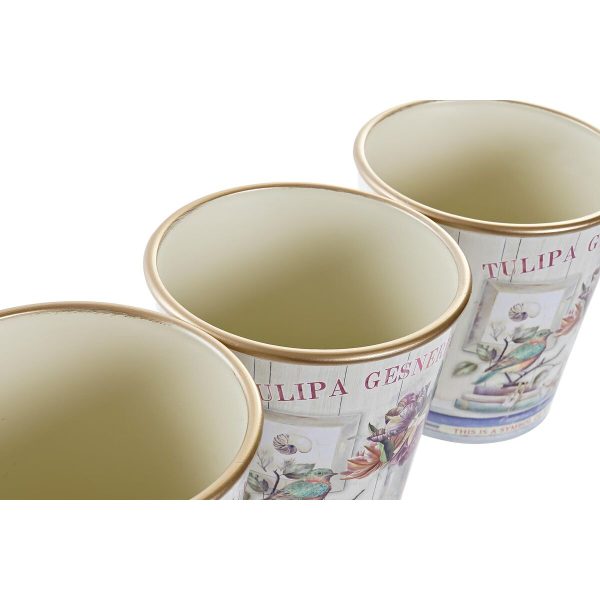 Set of pots DKD Home Decor Pink Golden PVC Aluminium Shabby Chic 38 x 13 x 14 cm (3 Pieces) Online now