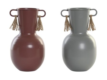 Vase DKD Home Decor 14 x 13 x 24 cm Grey Metal Terracotta (2 Units) Online Hot Sale