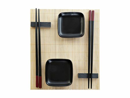 Sushi Set DKD Home Decor Black Natural Metal Bamboo Stoneware Oriental 30 x 40 cm 27,8 x 17,8 x 3 cm (7 Pieces) (27,8 x 17,8 x 3 Online now