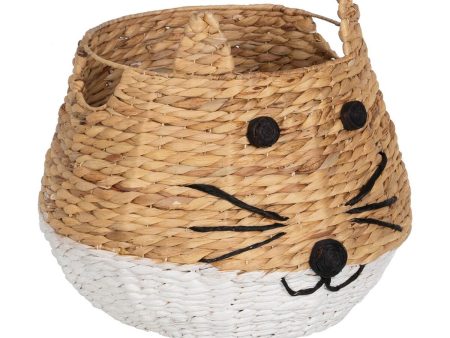 Basket Cat White Black Beige Natural Fibre 41 x 41 x 38 cm Online Sale