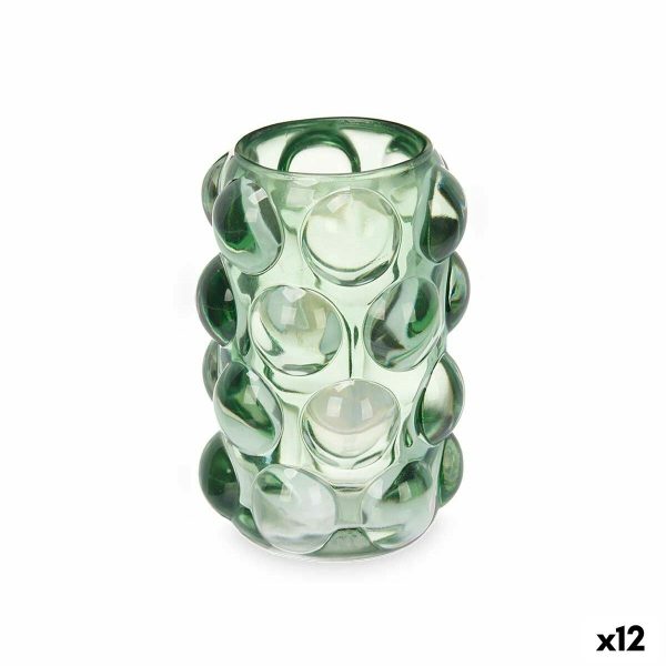 Candleholder Microbeads Green Crystal 8,4 x 12,5 x 8,4 cm (12 Units) For Discount