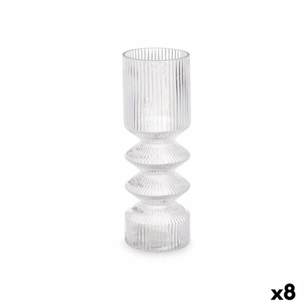 Vase Stripes Transparent Crystal 8 x 23 x 8 cm (8 Units) Online