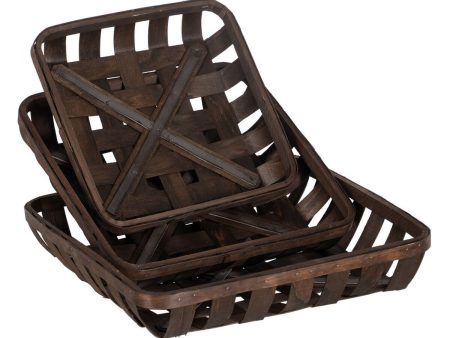 Basket set Brown Wood 52 x 52 x 11,5 cm (3 Units) Online Hot Sale