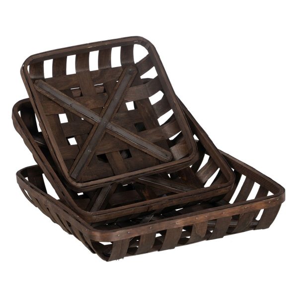 Basket set Brown Wood 52 x 52 x 11,5 cm (3 Units) Online Hot Sale